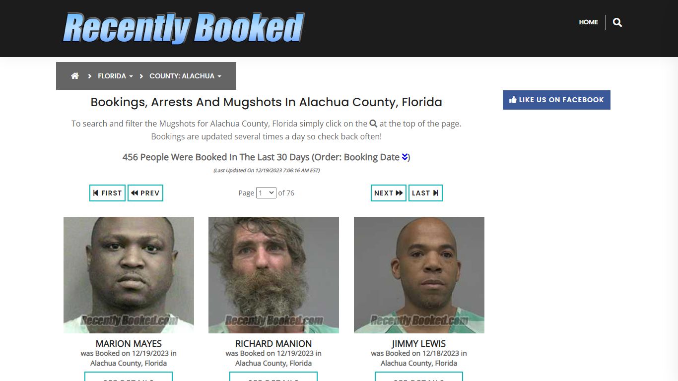 Recent bookings, Arrests, Mugshots in Alachua County, Florida